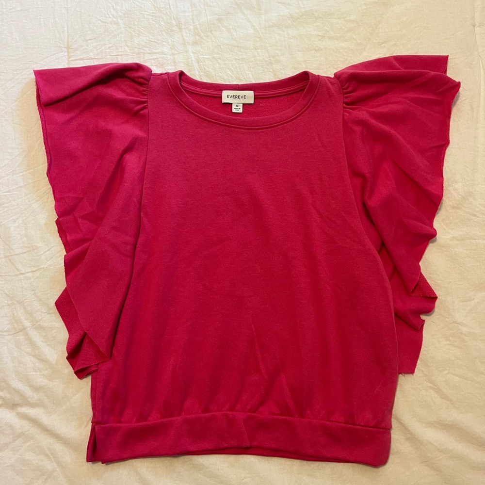 Evereve Fuchsia Ruffle Sleeve Sweatshirt